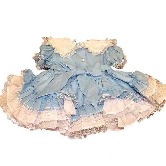 Lid'l Dolly Pageant Dress Blue White Full Circle Ruffle Lace Girls Sz 16-19 lbs - Picture 3 of 8